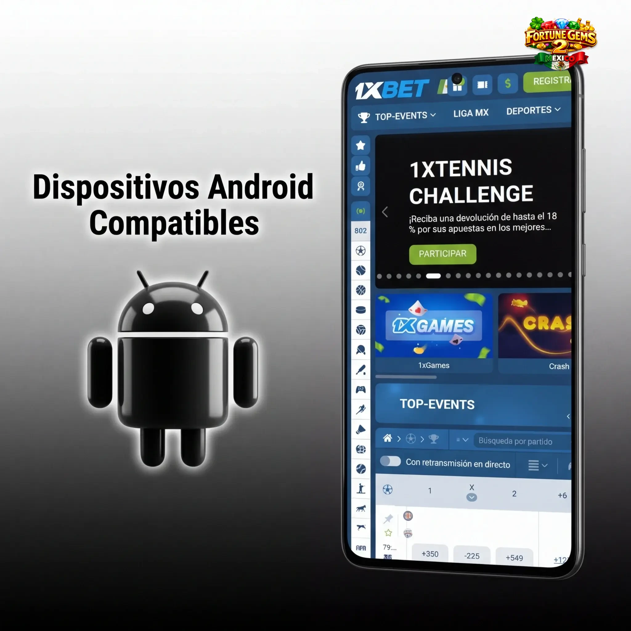 Dispositivos Android compatibles con 1xbet: Samsung, Motorola, Xiaomi, OPPO y Google Pixel en gamas económica, media y alta.