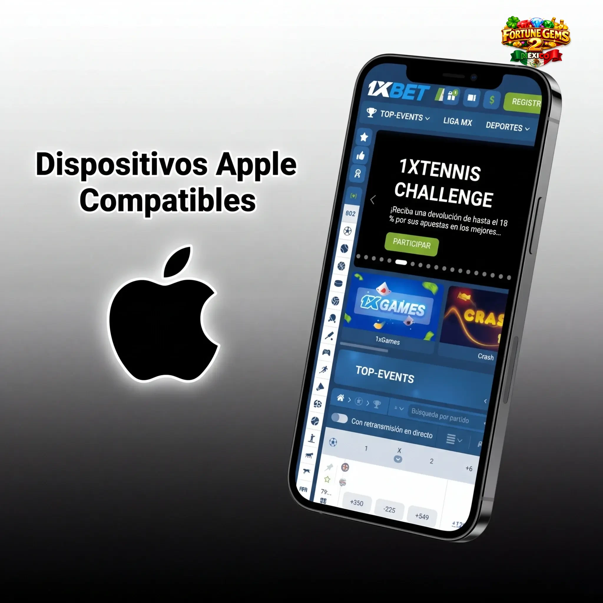 Dispositivos Apple compatibles con app 1xbet: iPhone SE 2020, 11, 12 Mini, 13, 14, 15 y iPad con iOS 12 o superior